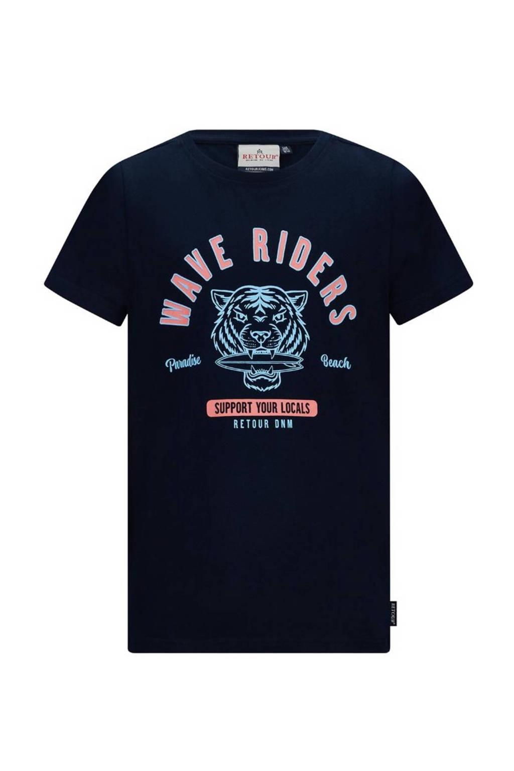 Retour Jeans T-shirt Raoul met printopdruk donkerblauw