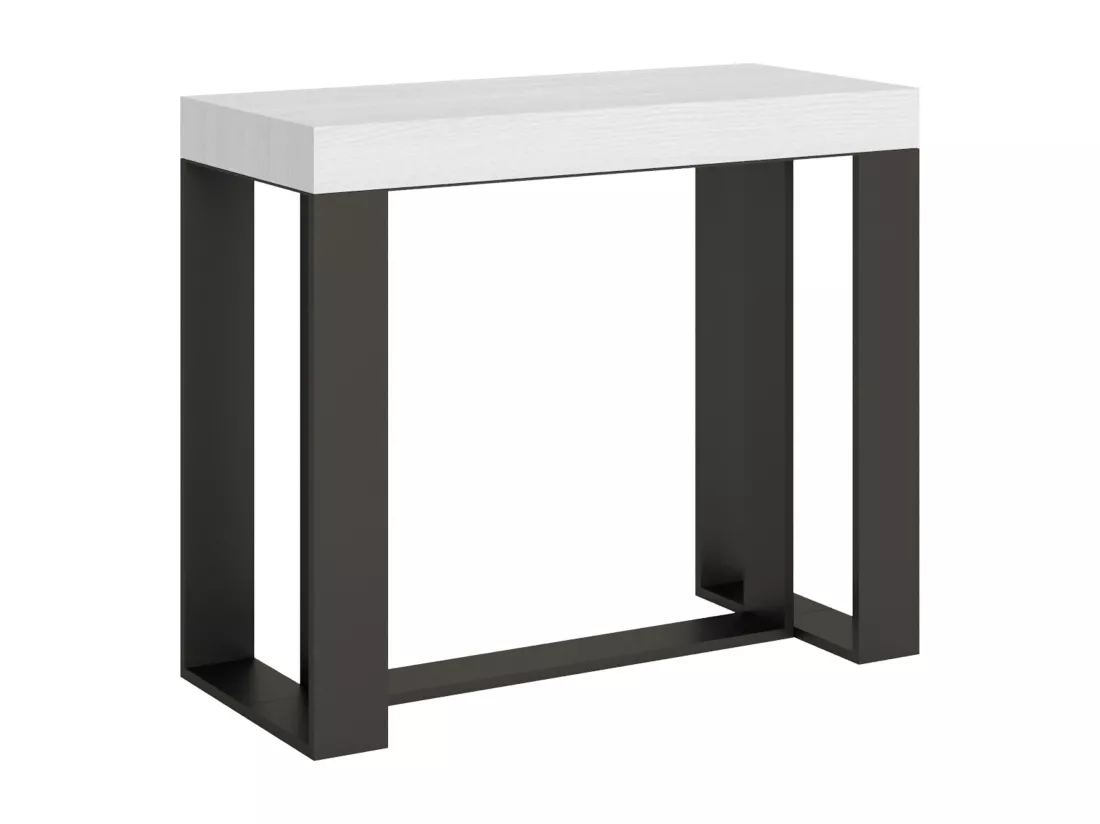 Console extensible 90x40/196 cm Futura Small Premium Frêne Blanc cadre Anthracite