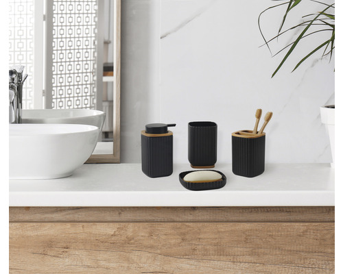 form&style 6-delige badkamerset, zwart kunststof/bamboe