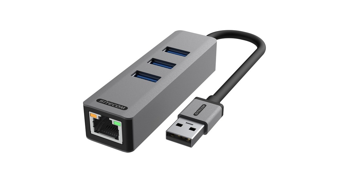 SitecomUSB-A naar Ethernet + 3x USB dockingstation  (Grijs)