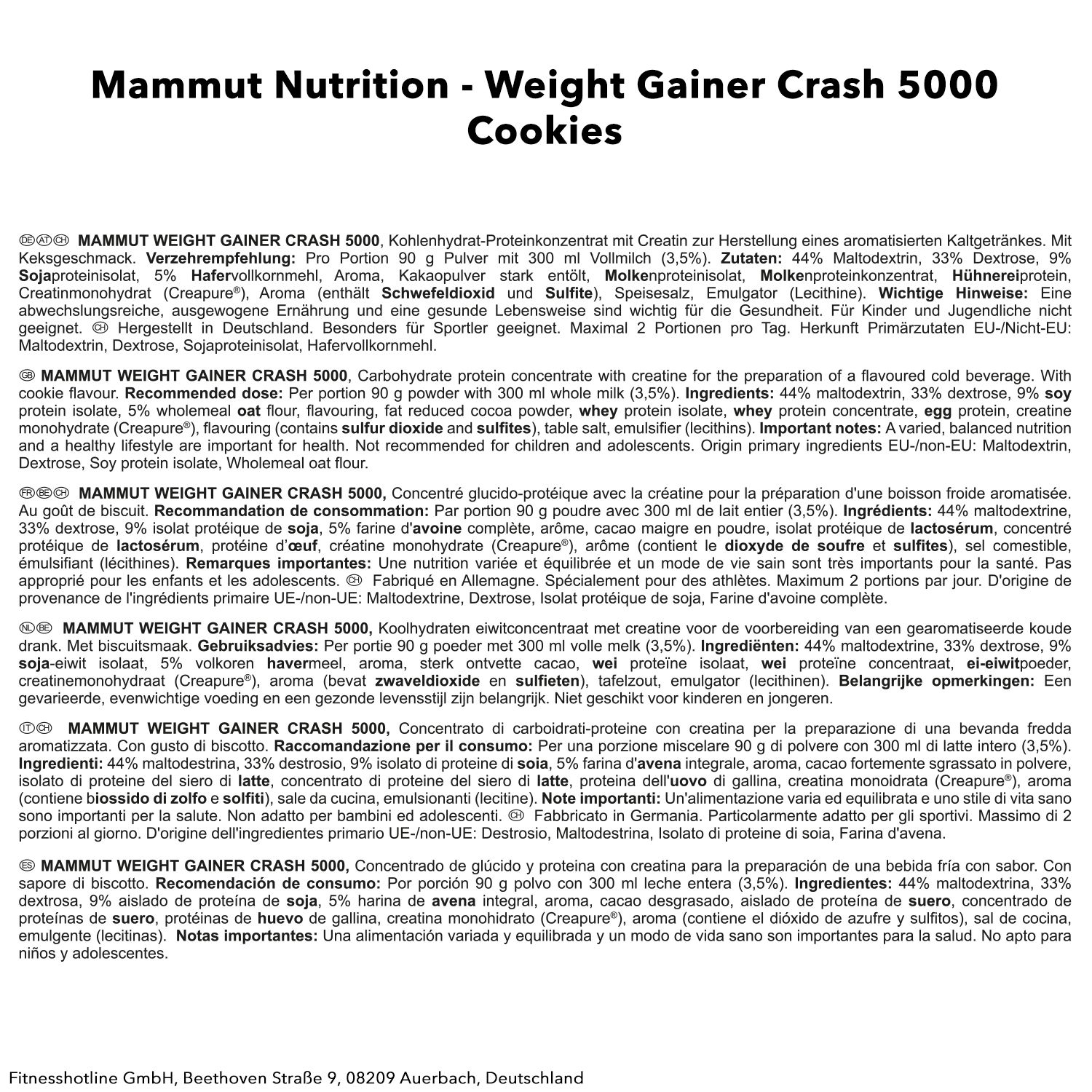 Mammut Weight Gainer Crash 5000, Cookies