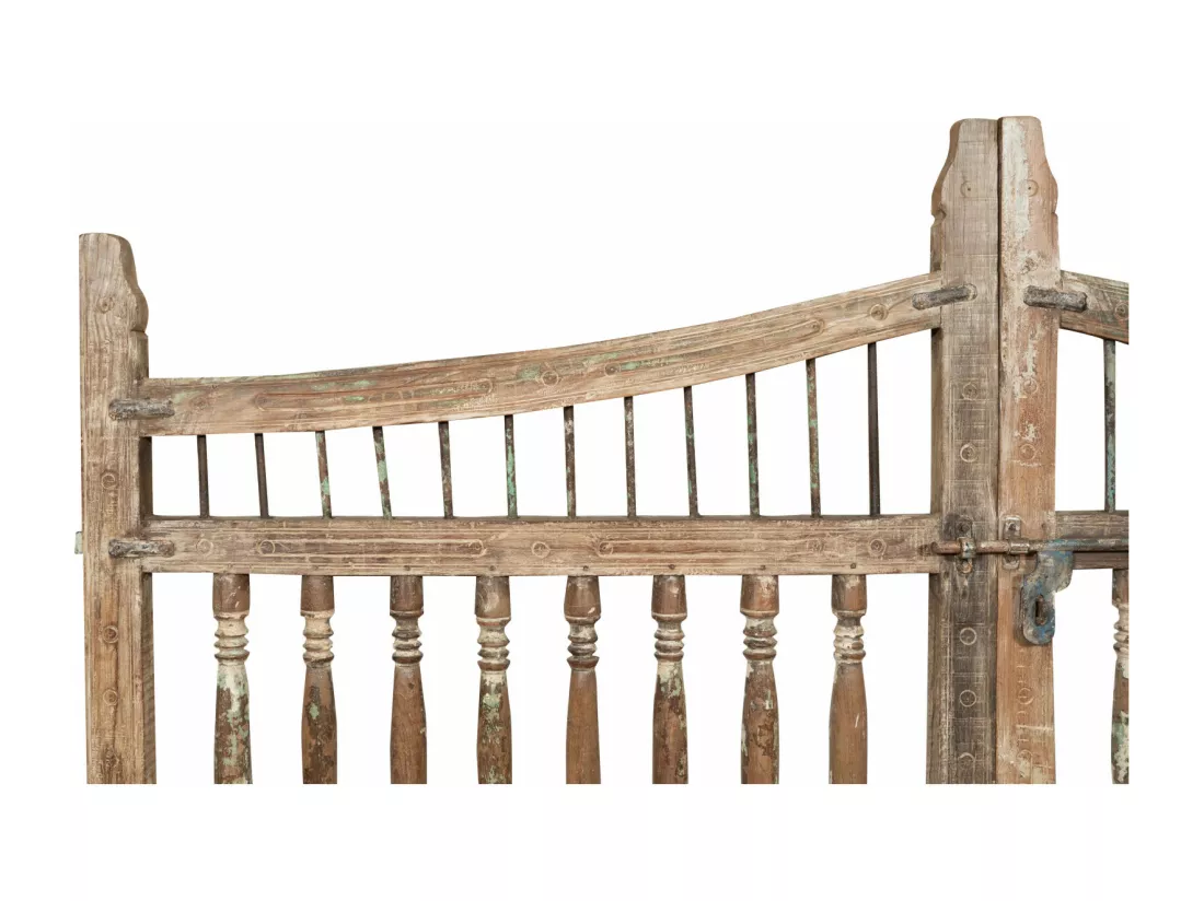 BISCOTTINI Portail - Bois Massif et Fer Finition Antique - Clôture en Fer - Portail en Métal - Porte Décorative - Portail d'Entrée - Clôture en Bois - Intérieur et Extérieur - 227x15x204cm
