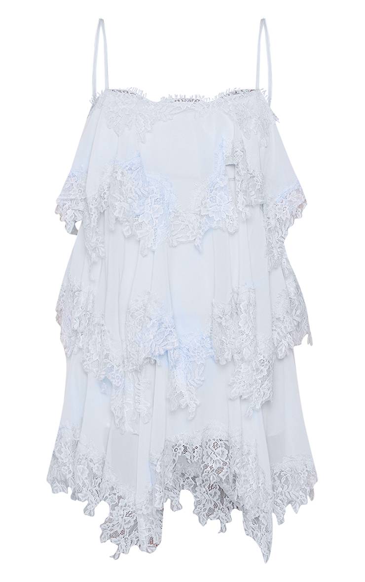 Bleu Layette Robe Droite À Bretelles En Dentelle À Volants Étagés