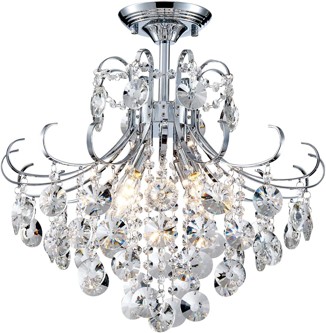 4-Licht Kristall Kronleuchter, Moderne Kristall Deckenleuchte Ø460mm, Silberchrom Kronleuchter E14, Ideal Für Esszimmer, Flur, Schlafzimmer und Foyer in Chromenfarbe