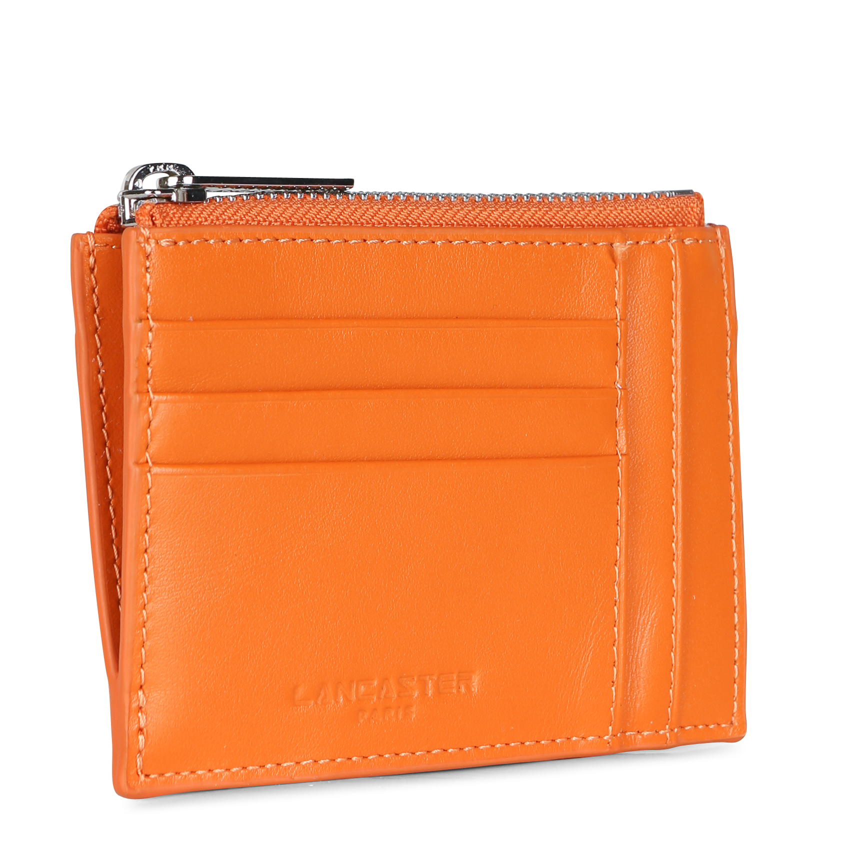 PARIS PM - Porte-cartes zippé en cuir| Orange