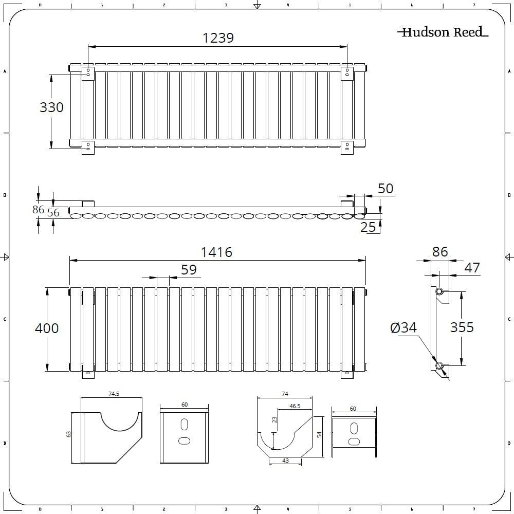 Hudson Reed Revive - Design Heizkörper 400mm x 1416mm in Anthrazit