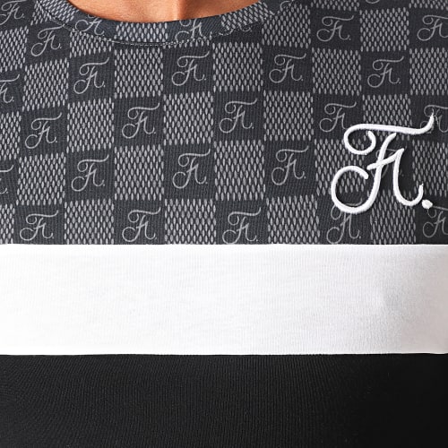 Tee Shirt Manches Longues Damier Tricolore Avec Broderie 465 Noir Gris Blanc