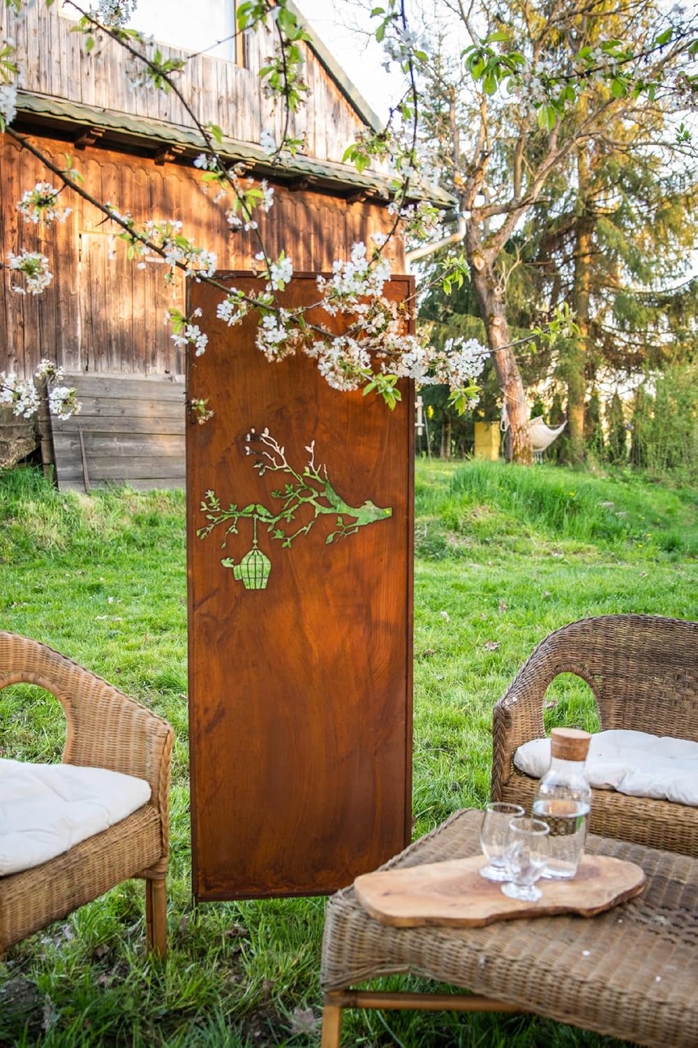 Kapaga - Sichtschutz Metall 2x - 160 cm x 50 cm - Edelrost - Rostoptik Sichtschutz für Garten - Sichtschutzelement - Sichtschutzwand - Gartendekoration Zaun - Rost (Vogel)