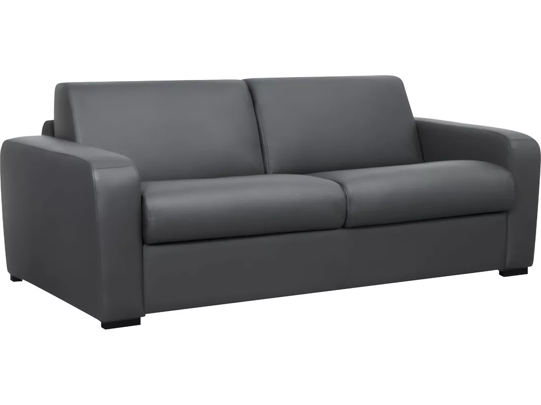 Canapé 3 places convertible express en cuir gris matelas 16 cm BEVIS