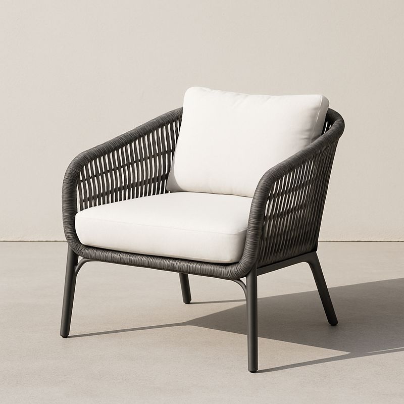 Gartenstuhl Aluminium Seil Creme/Schwarz 70cm x 75cm x 80cm