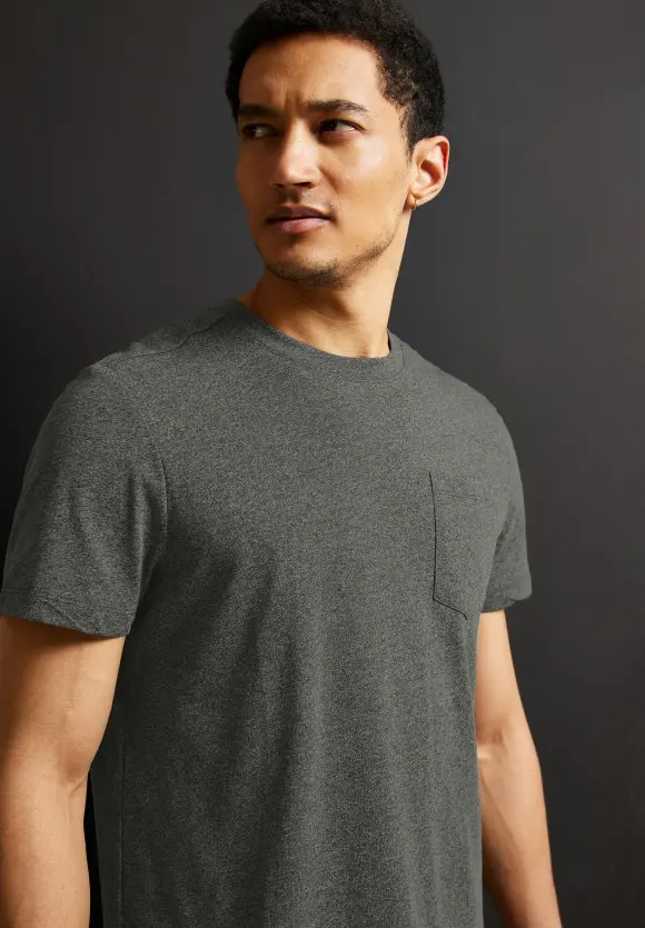 Long T-Shirt mit Brusttasche - forest green melange