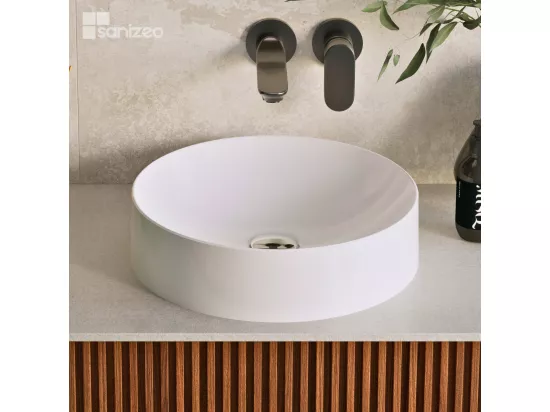 Vasque à poser OSCAR - 75% Minéral Blanc Brillant Ronde 40cm*H11.7cm - LAVABERG
