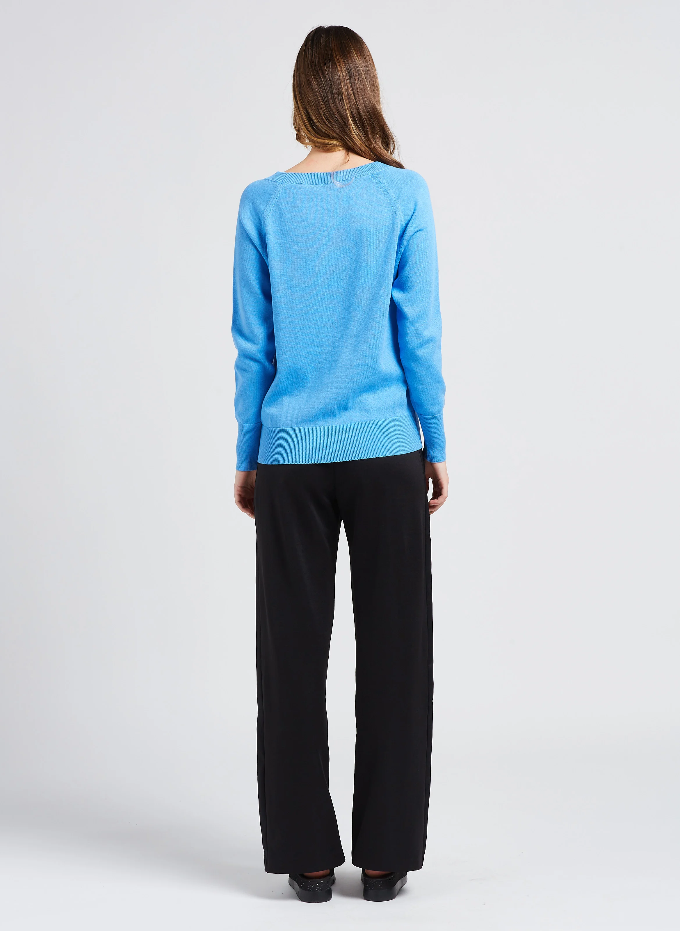 LAVENO - Pull col rond brodé en coton| Bleu