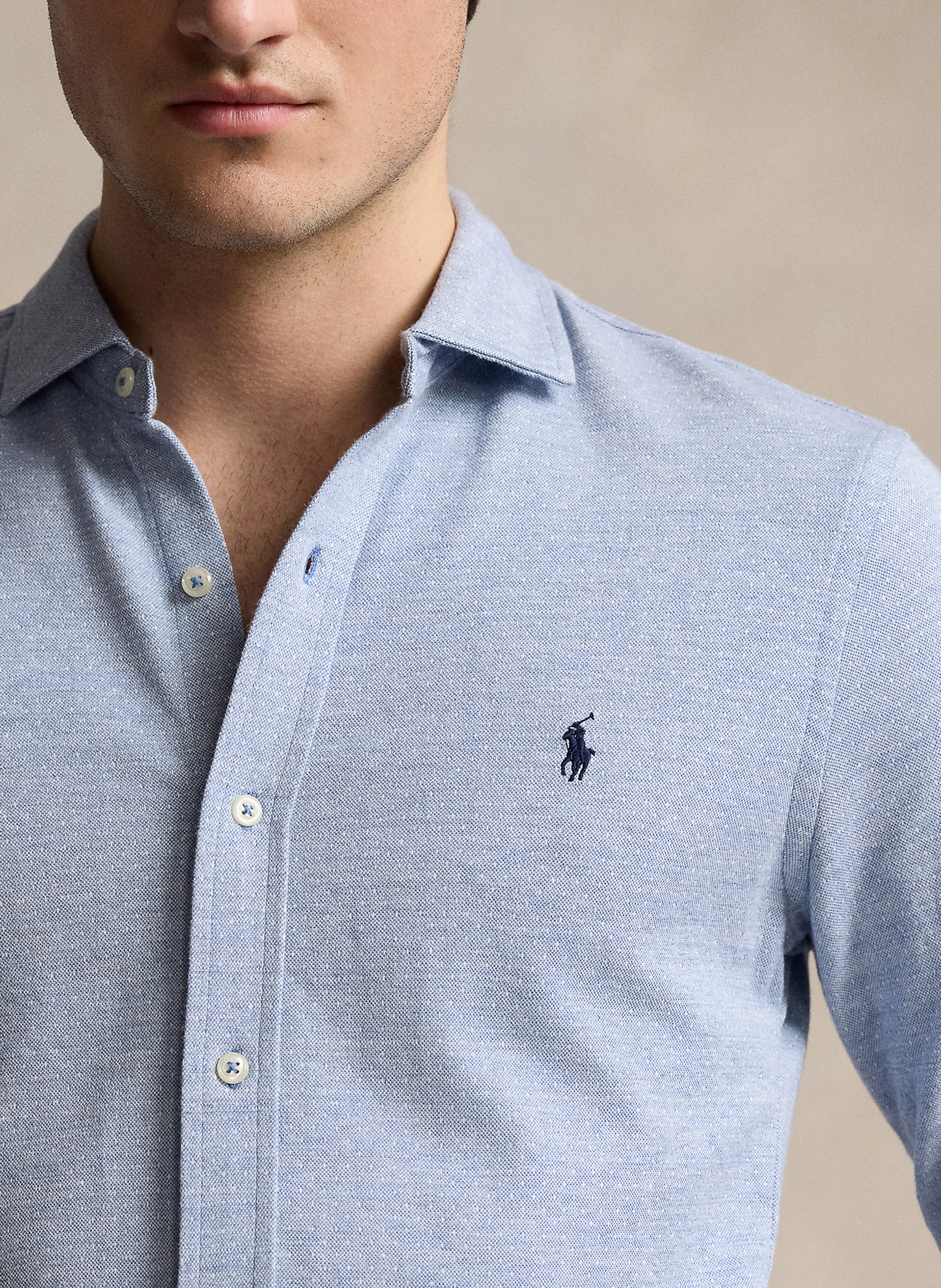 Chemise droite col italien en coton | Bleu