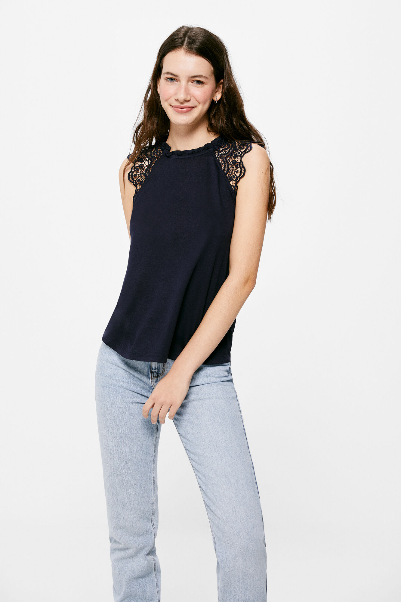 Camiseta de crochê - azul marinho