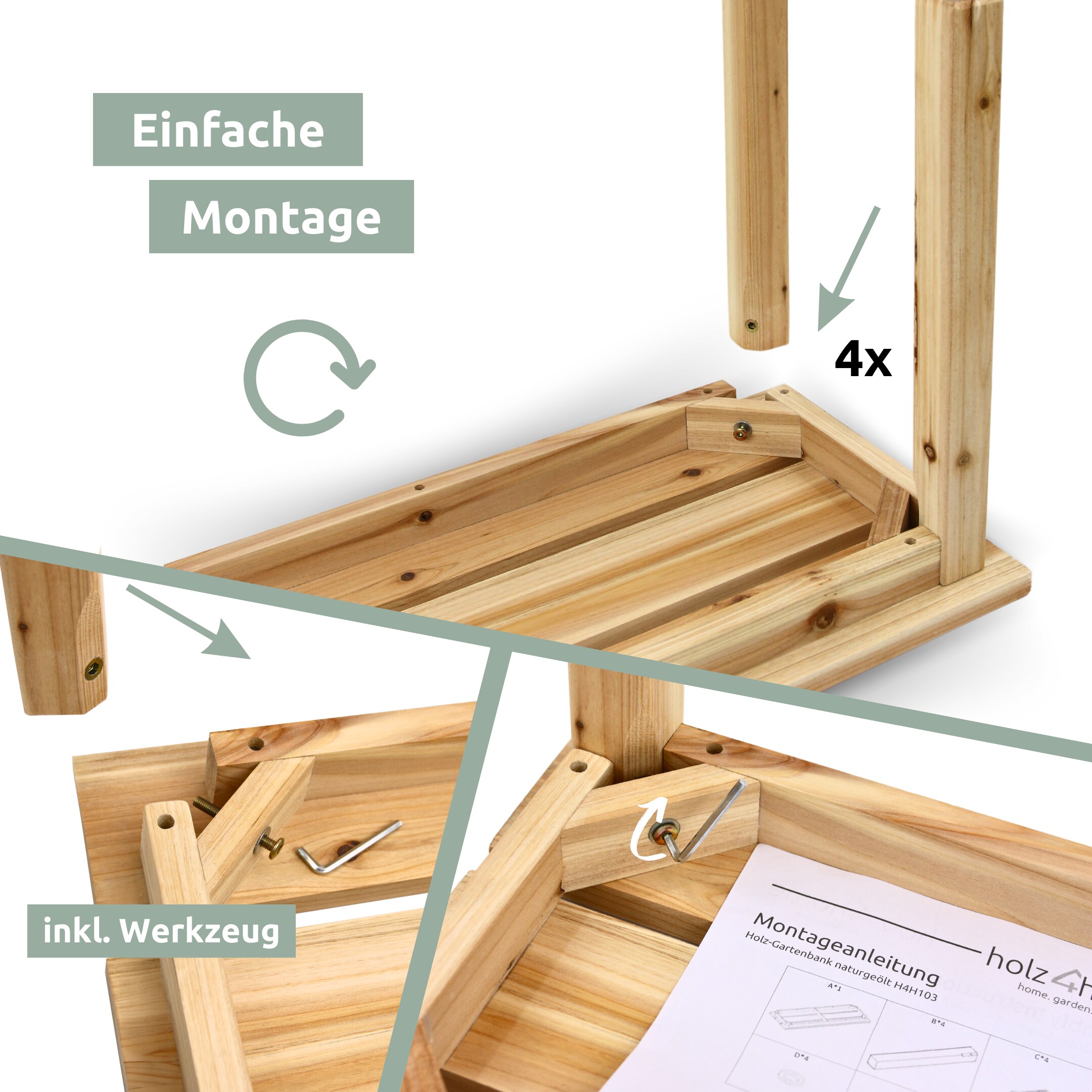 holz4home® Gartenbank aus Tannenholz I Bis zu 150 Kg Traglast I Holzbank 118cm lang | Natur