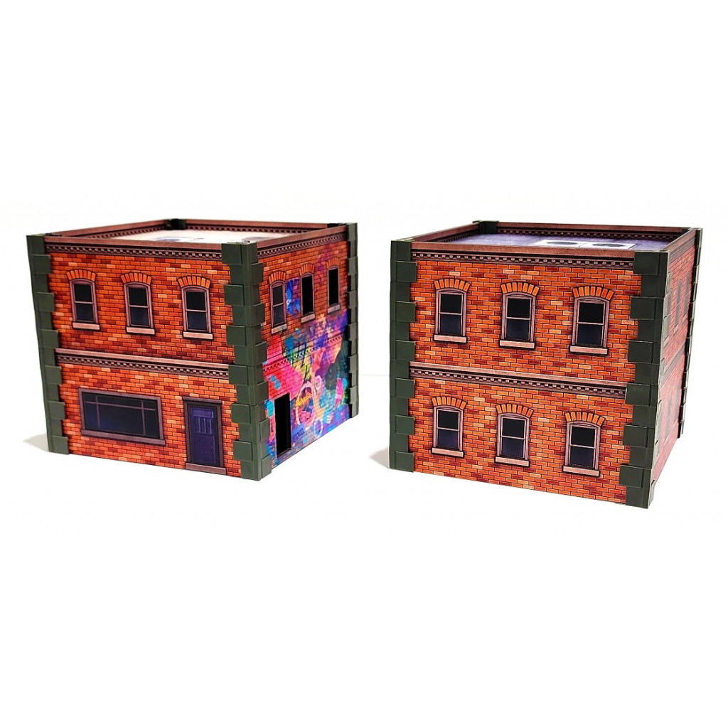 Metropolis Cityscape Two Small Brick Buildings