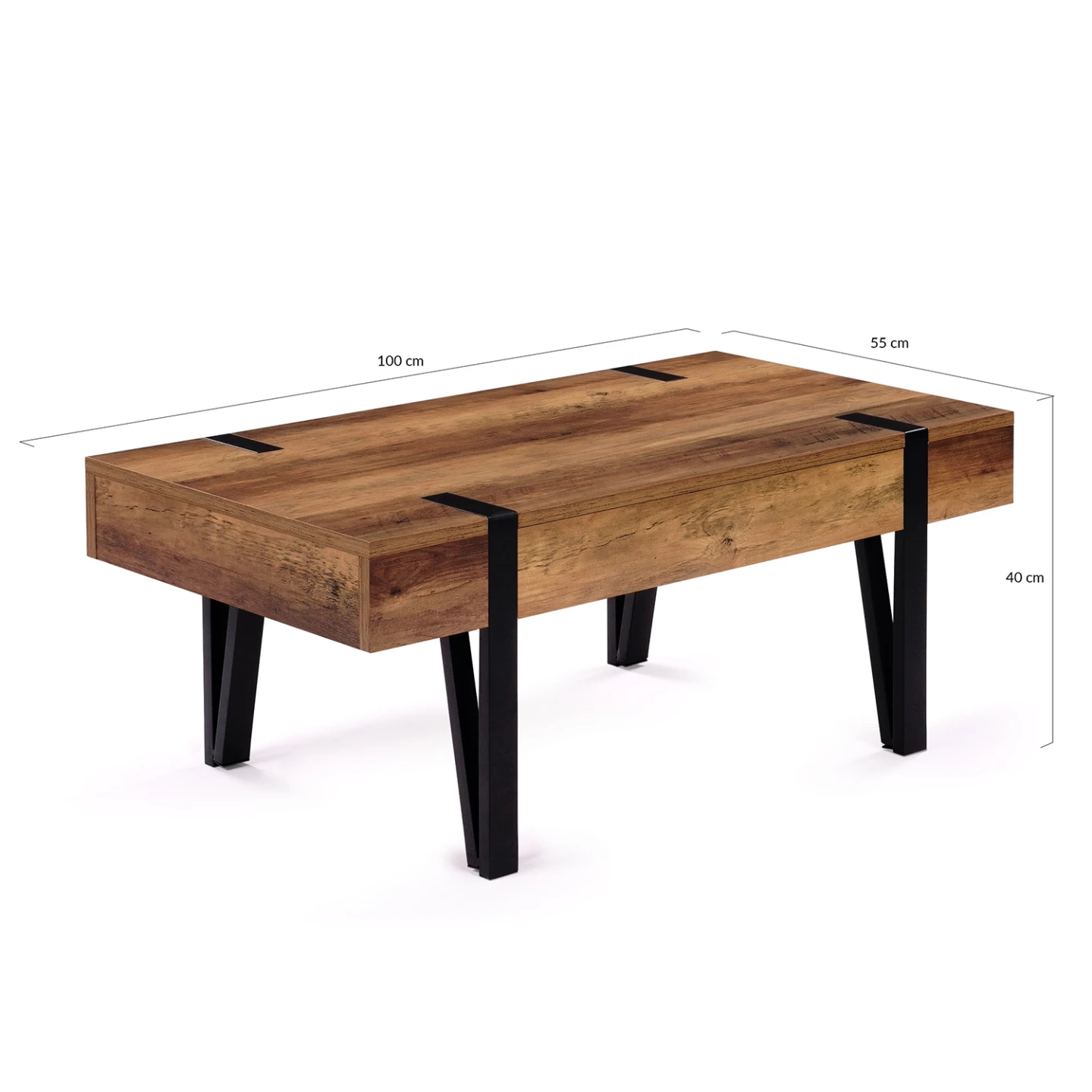 Table basse rectangulaire 1 tiroir AUSTRIA bois pied épingle