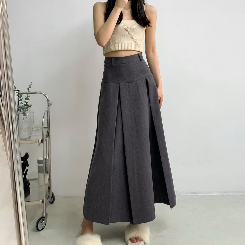 Morhan - Hoge taille geplooide maxi A-lijn rok