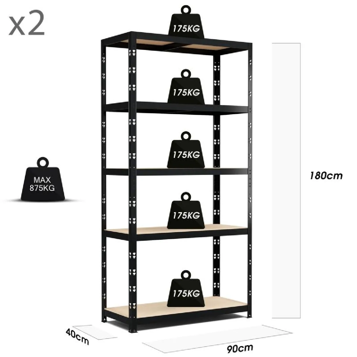 Eurospen Europsen Lot de 2 Étagères de Rangement - 180x90x40 cm