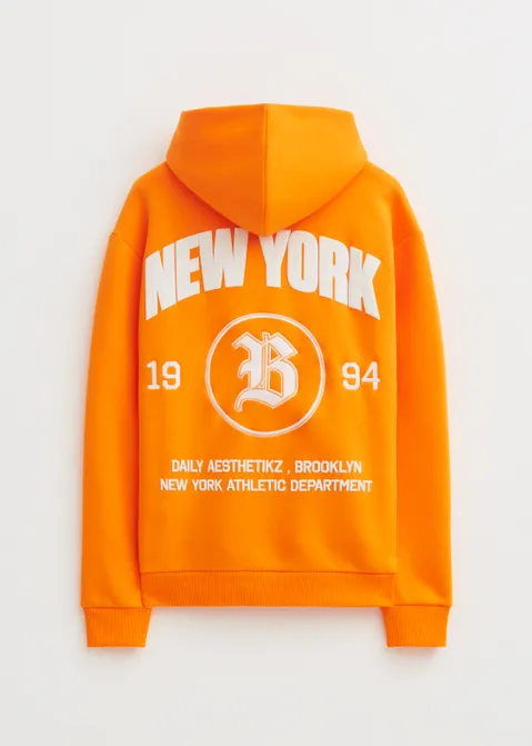 Hoodie met print NY oranje (ORA)