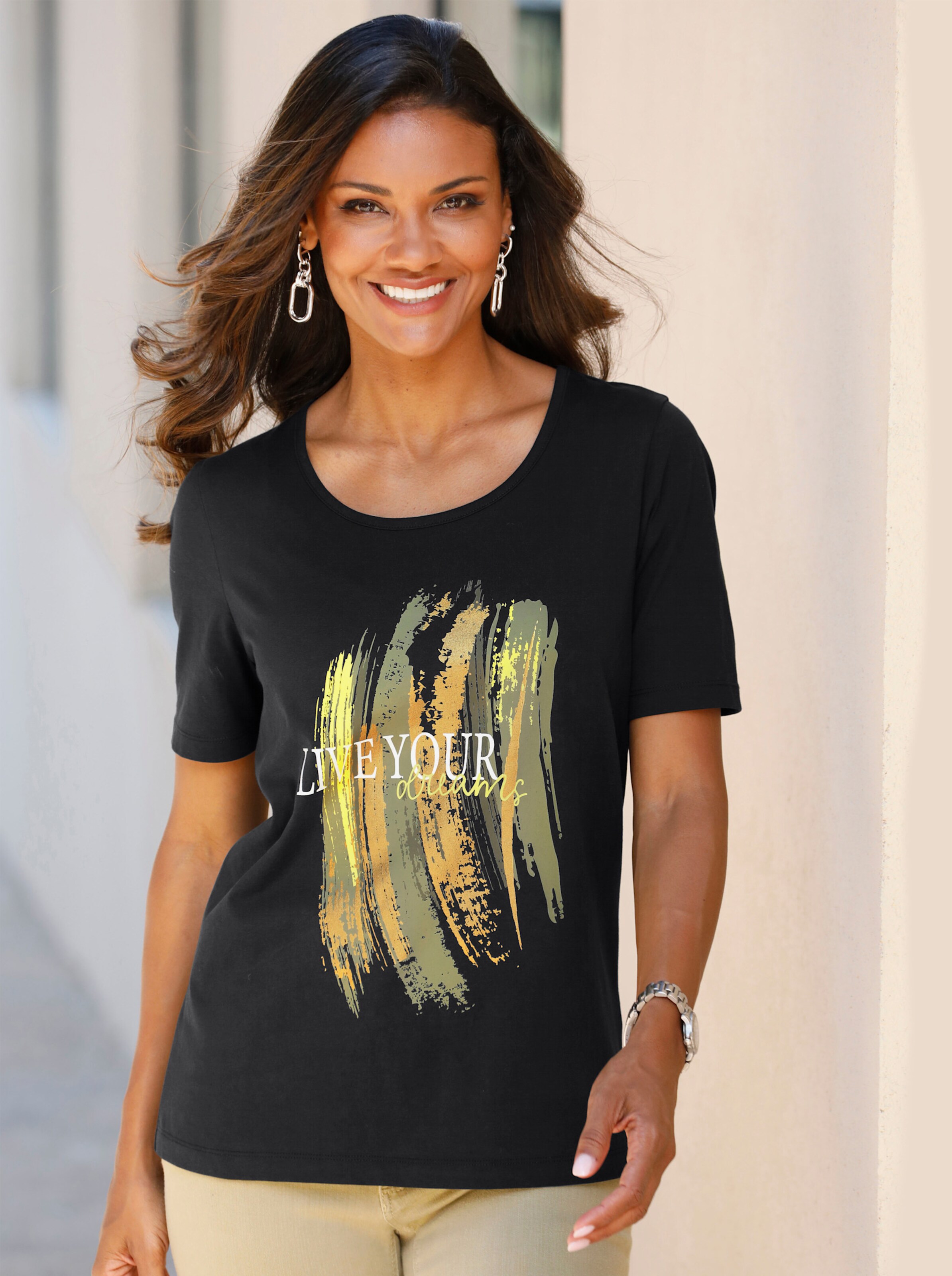Kurzarmshirt mit Glitzer-Print