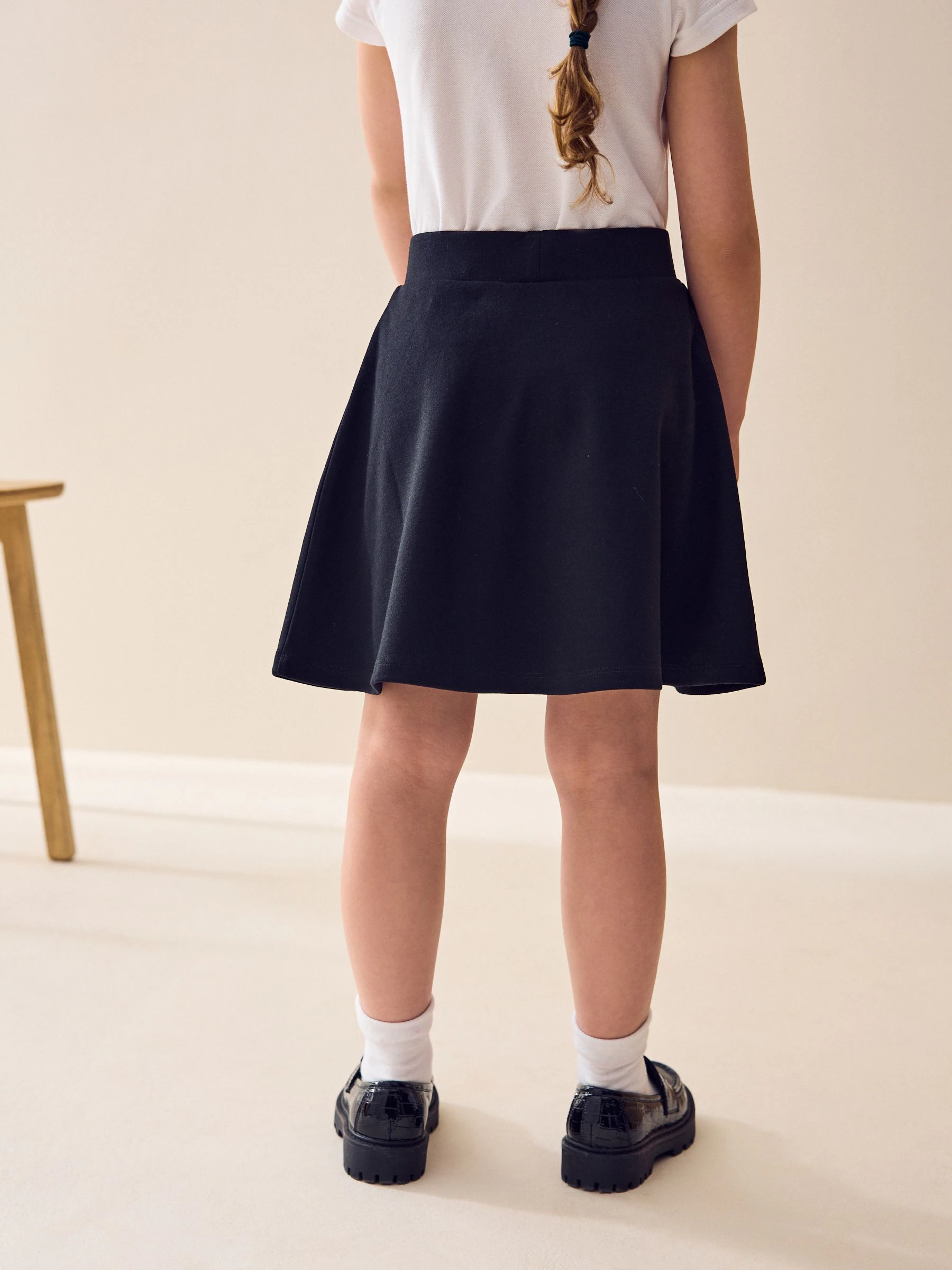 Zwart - Jersey stretch school skater rok met elastische taille (3 - 17 jr)