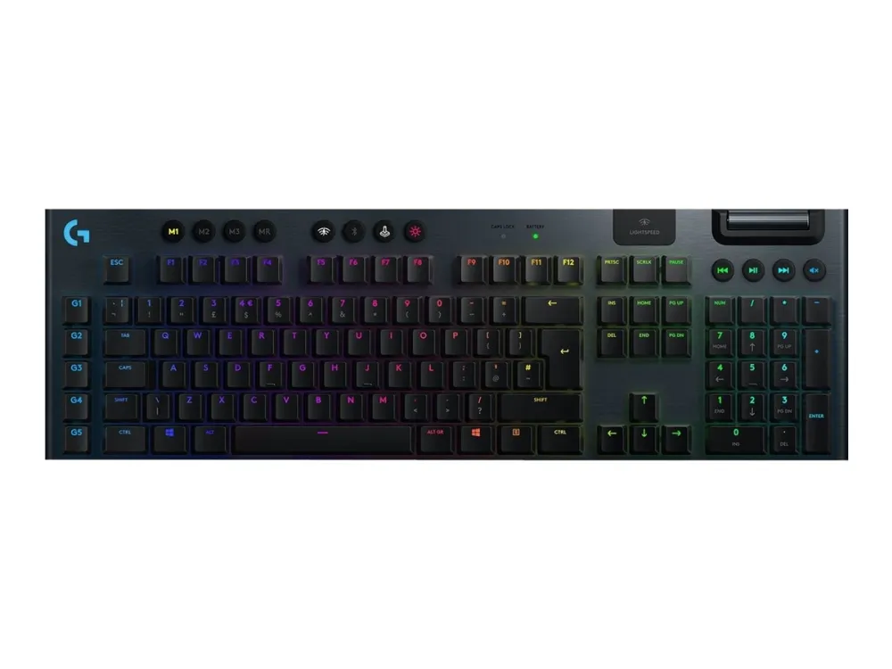 Logitech G915 LIGHTSPEED Wireless RGB Mechanical Gaming Keyboard - GL Tactile - Tastatur - bagbelyst - trådløs - Bluetooth, 2.4 GHz - Nordisk - tastkontakt: GL Tactile - sort