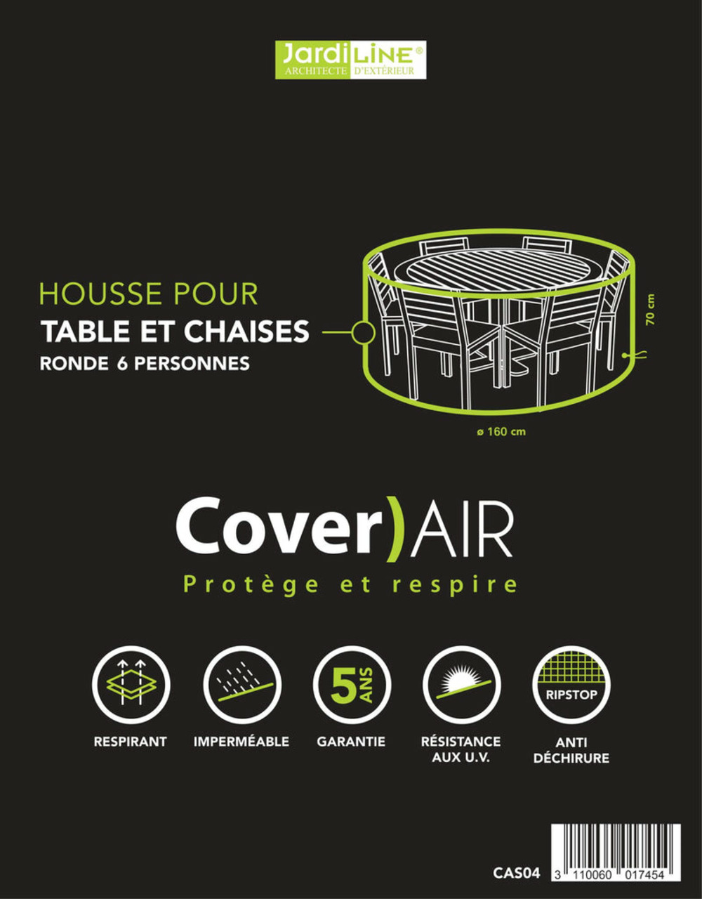 Housse de protection de table + chaises 6 pers cover air jardiline ø160x70 cm