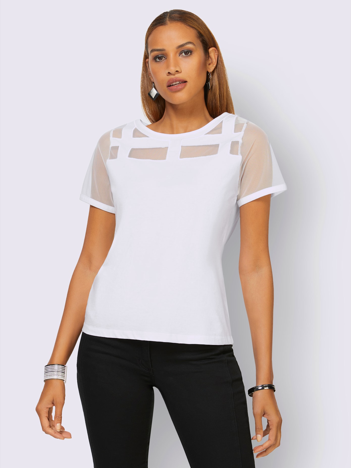 T-shirt empiècements maille décoratifs