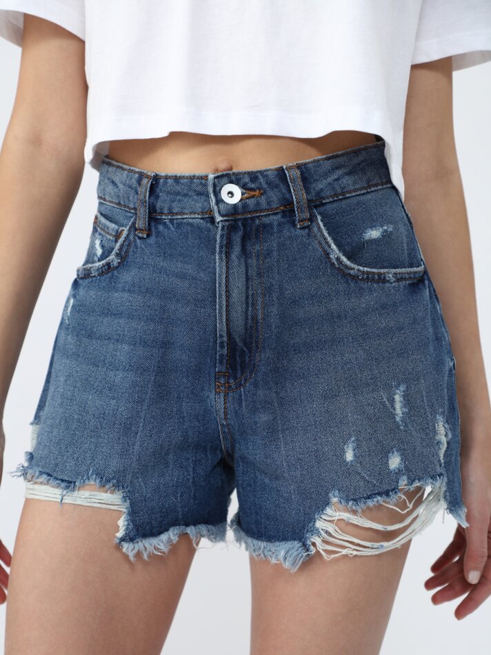 Shorts jeans rasgados - Azul escuro