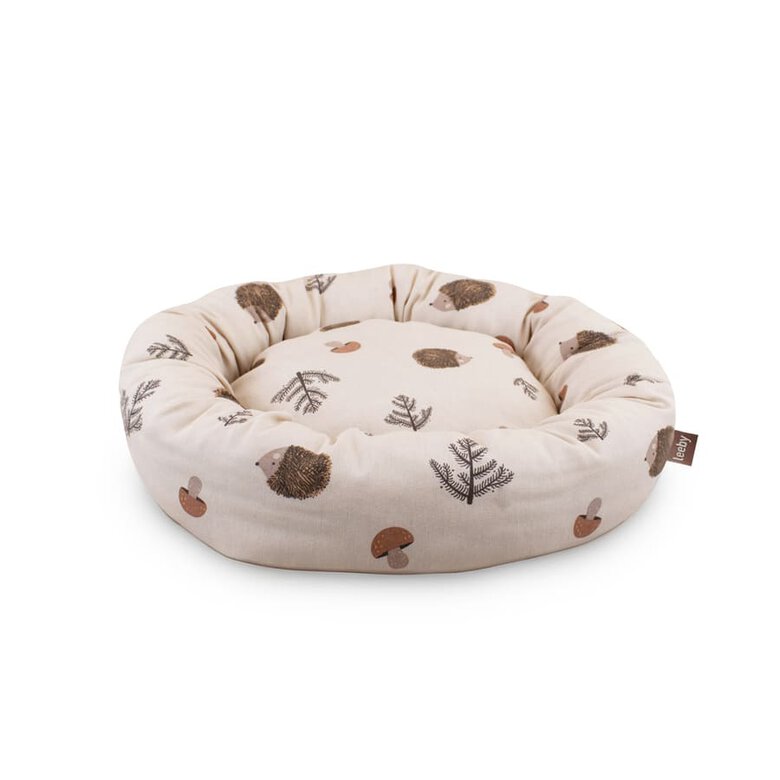 Cama para gatos Leeby branca antiderrapante em formato de donut com ouriços.