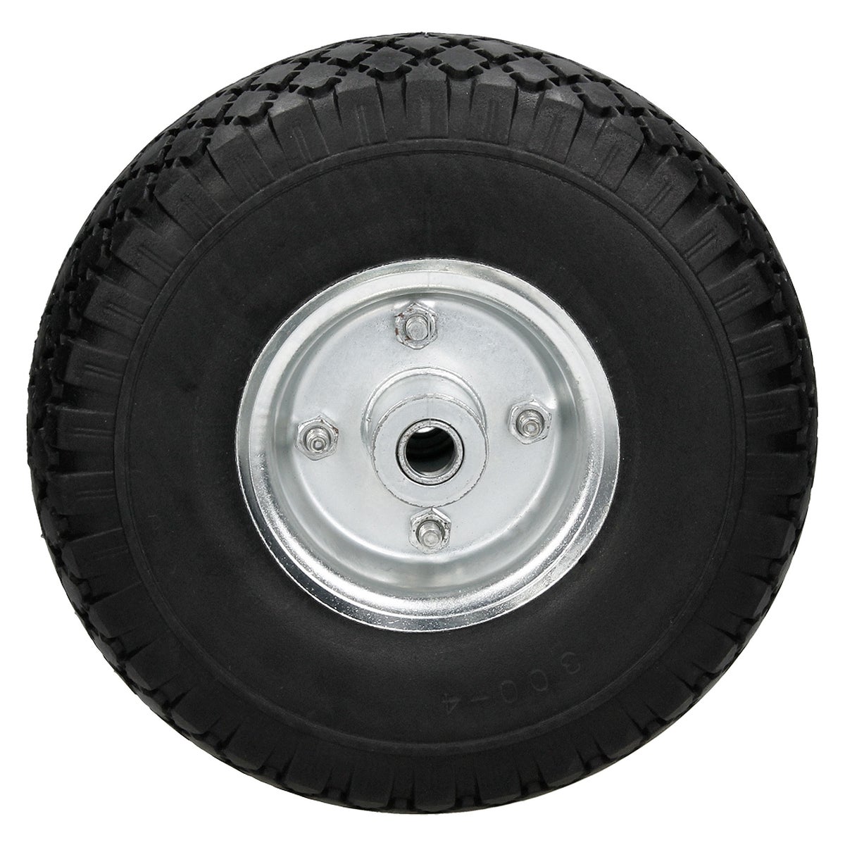 ECD Germany 4-delige set steekwagenwielen, blokprofiel, van lekvrij massief PU-rubber - 3.00-4 / Ø260x85mm - met kogellagers en stalen velg - 120kg - Zwart - Steekwagenwiel, steekwagenwiel, reservewiel, band