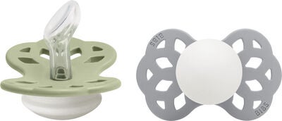 BIBS Infinity Smokker 2-Pack Silikon Str 1 Anatomisk, Sage GLOW/Cloud GLOW