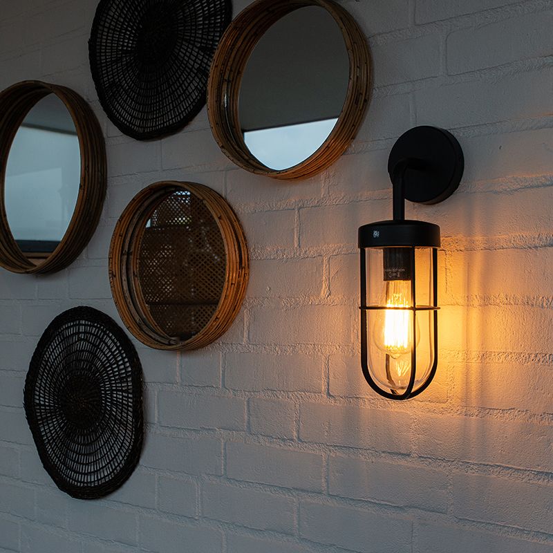 Landelijke buitenwandlamp zwart met glas - Elza