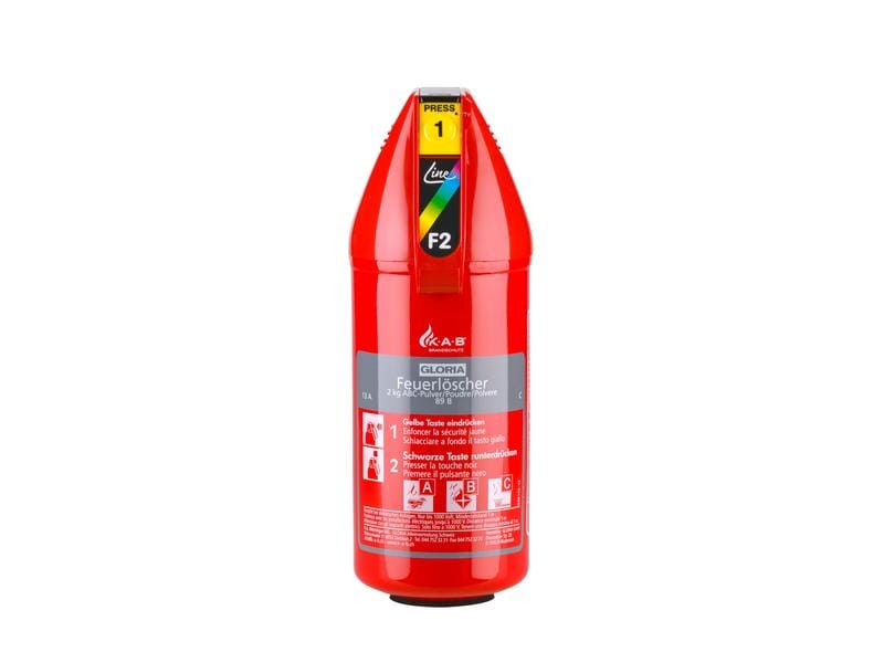 Gloria Feuerlöscher Pulver Brandklasse ABC, 2 kg Pulverfeuerlöscher GLORIA, Inhalt 2 kg