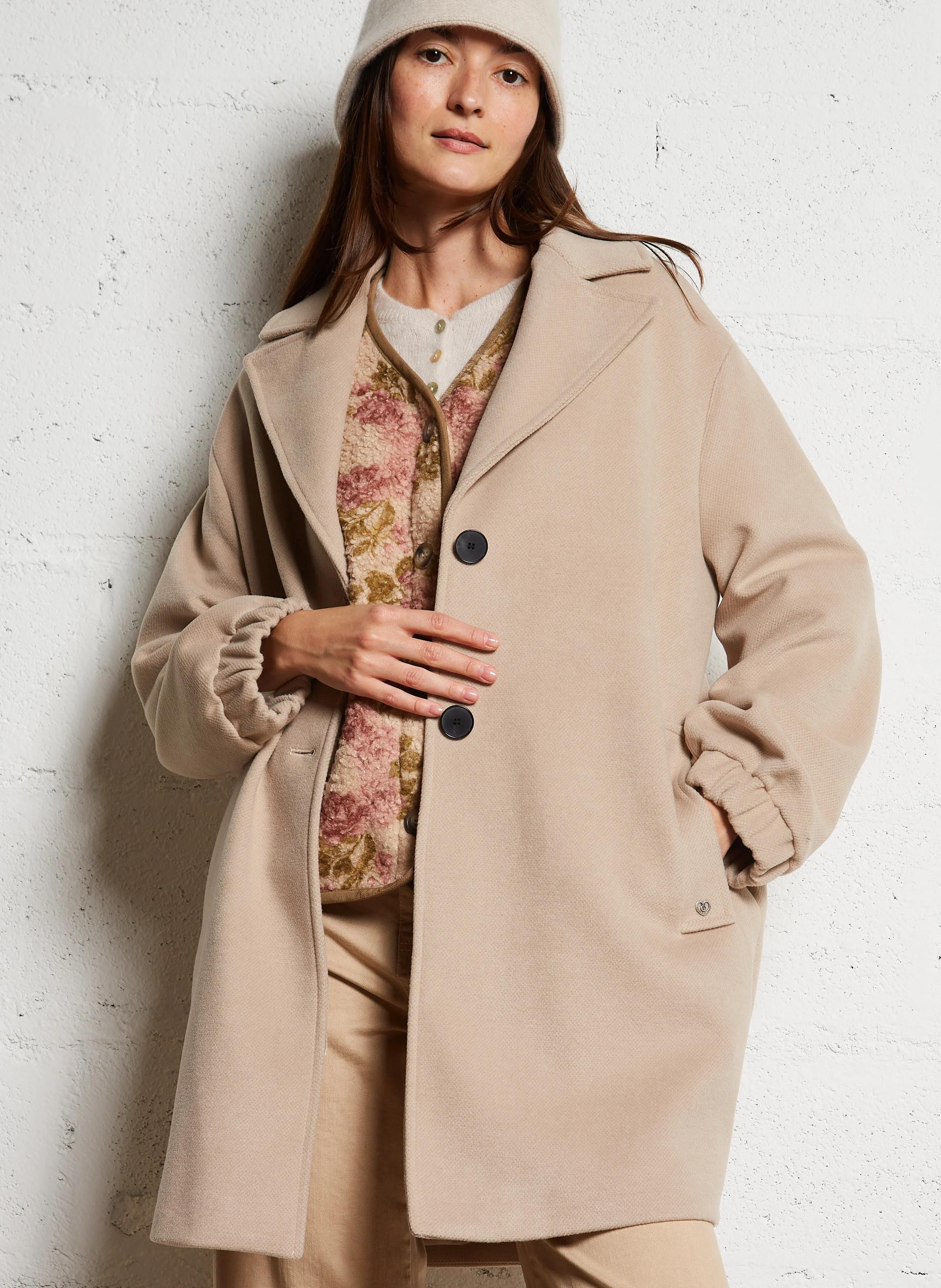 Manteau col tailleur ample | Marron