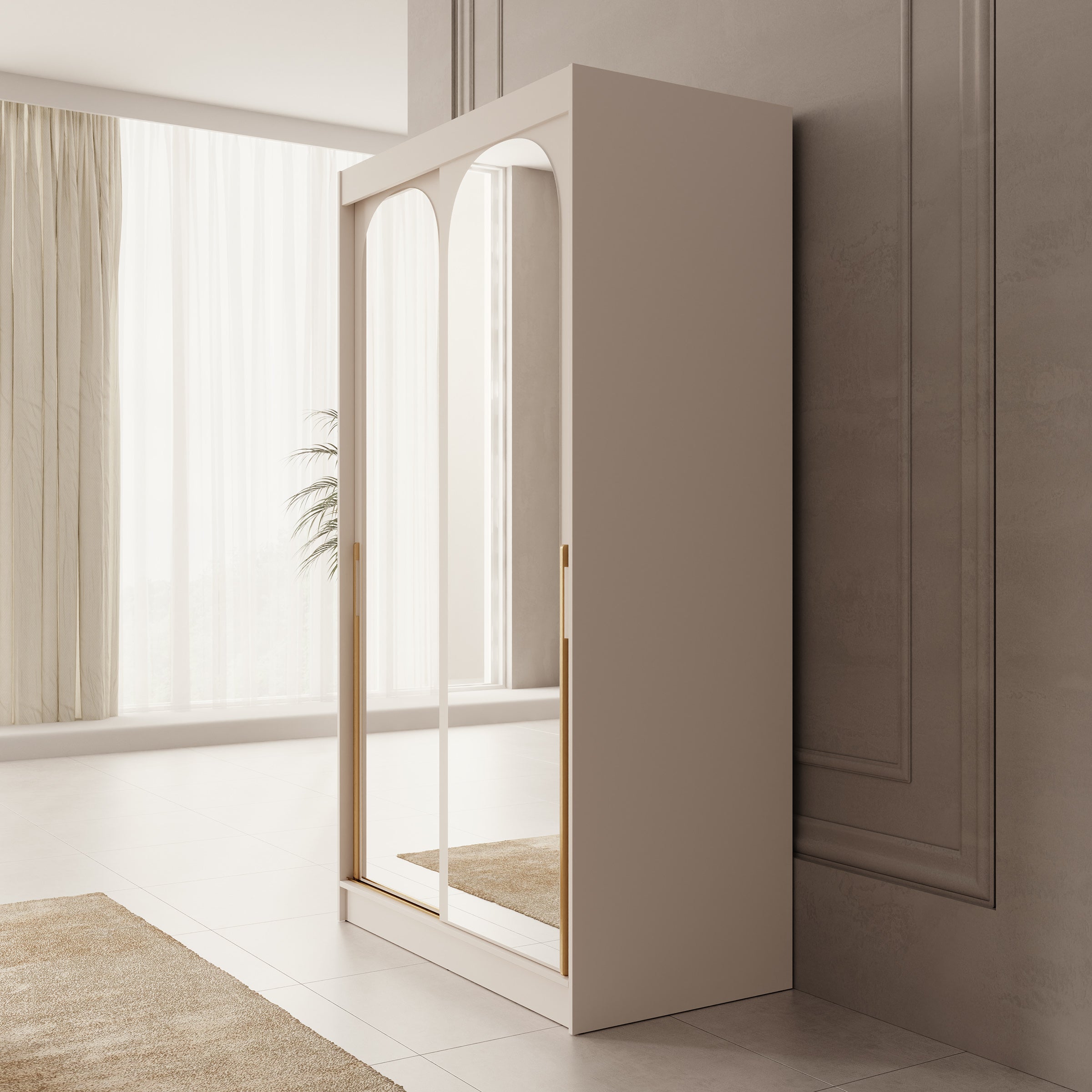 Moniq - Kledingkast met 2 schuifdeuren - Beige - 120x65x215