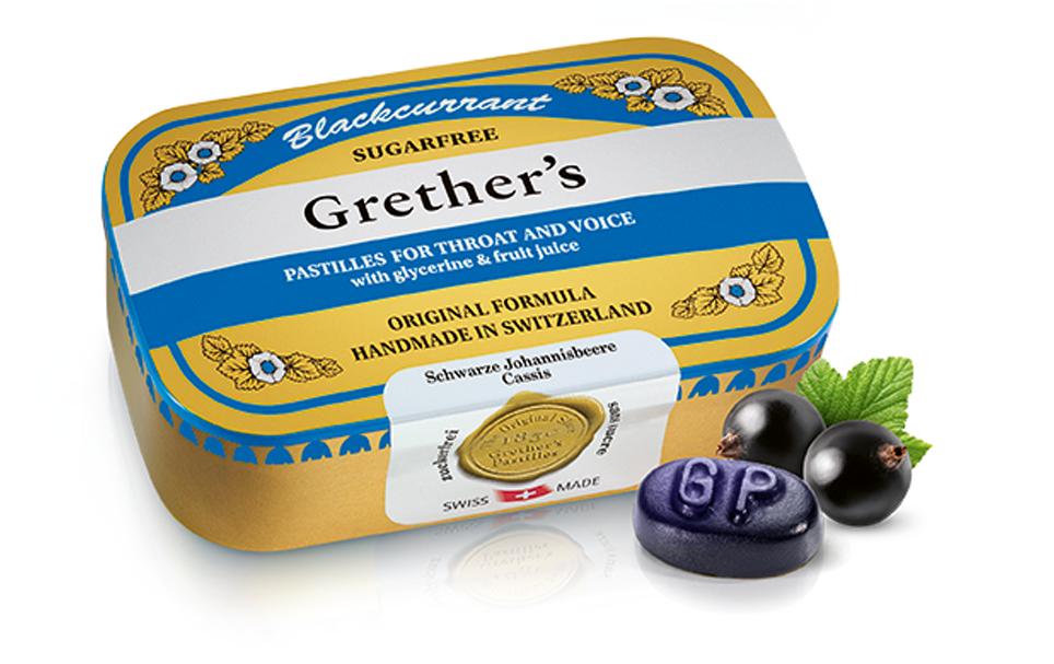 Grether's Blackcurrant zuckerfrei 110 gBonbons für Hals und Rachen