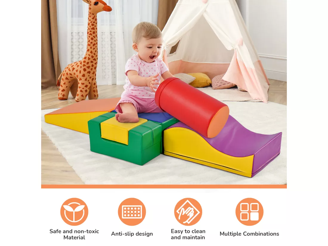 6 Pièces Aire de jeux Blocs De Construction Géants Souples , Modules Courir Et Grimper, PU - orange