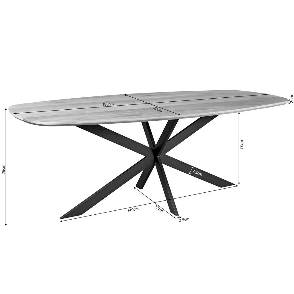 Eettafel Deens Ovaal Naturel Hout - 180x90x76cm - Ferris
