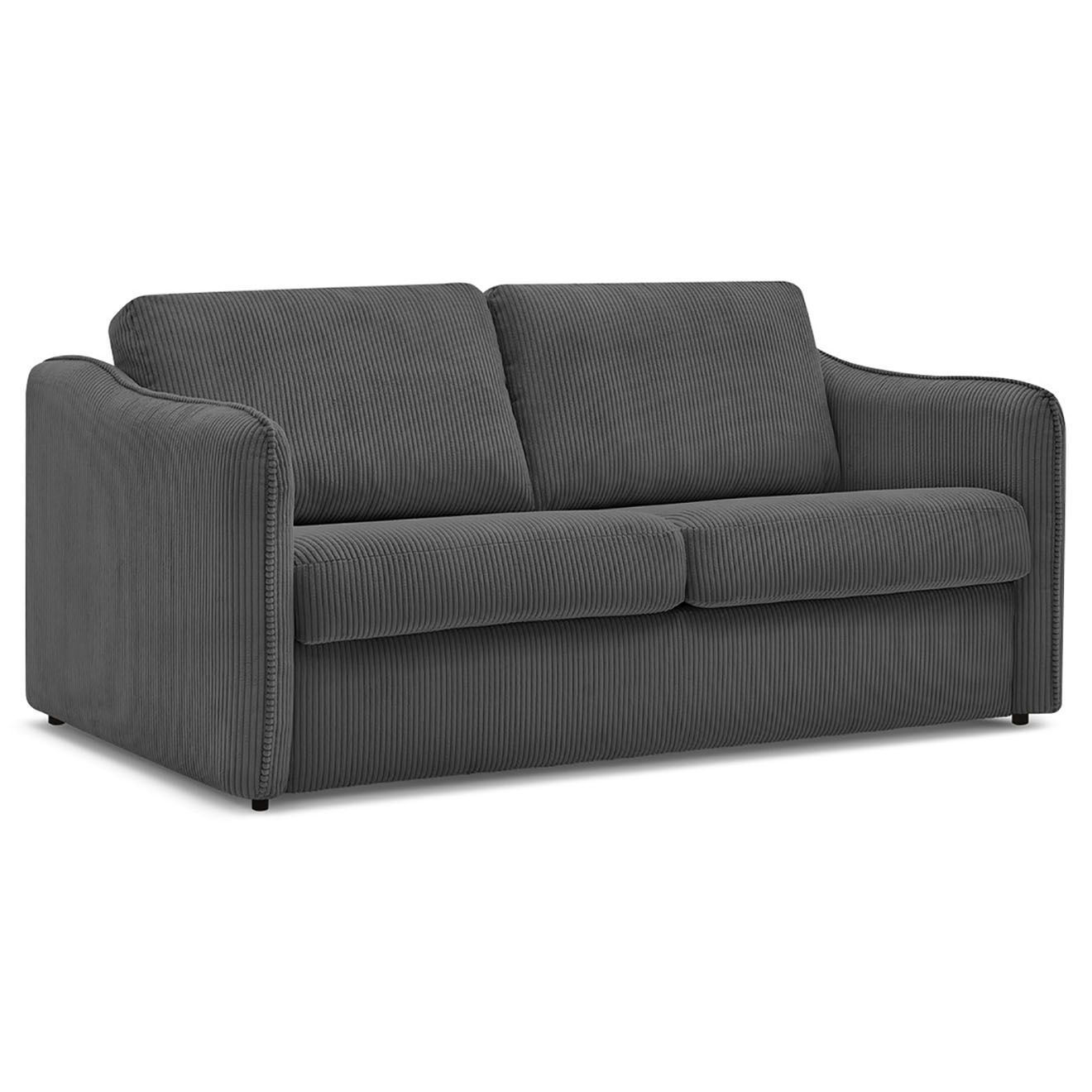 Bobochic Canapé droit convertible express en Velours côtelé 3 places Lenny gris foncé - 178x102x89 cm