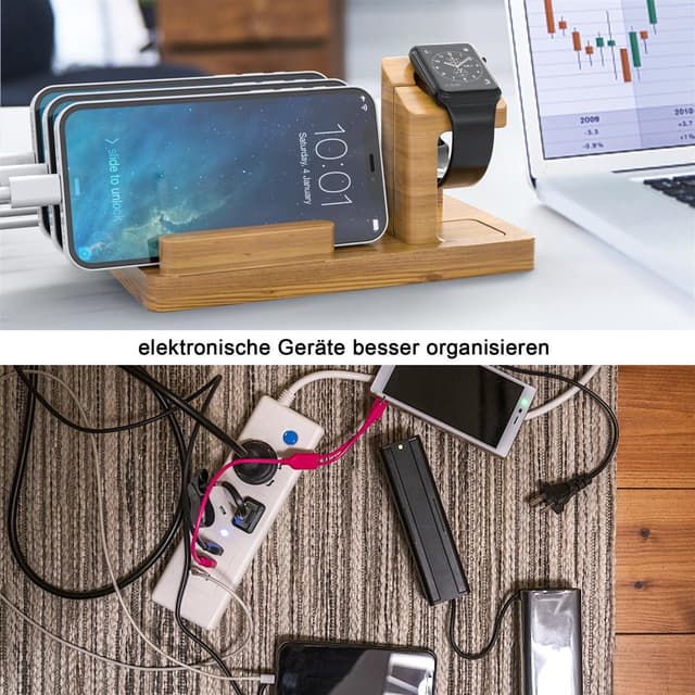 Dockingstation Bambus-ladestation i ægte træ
