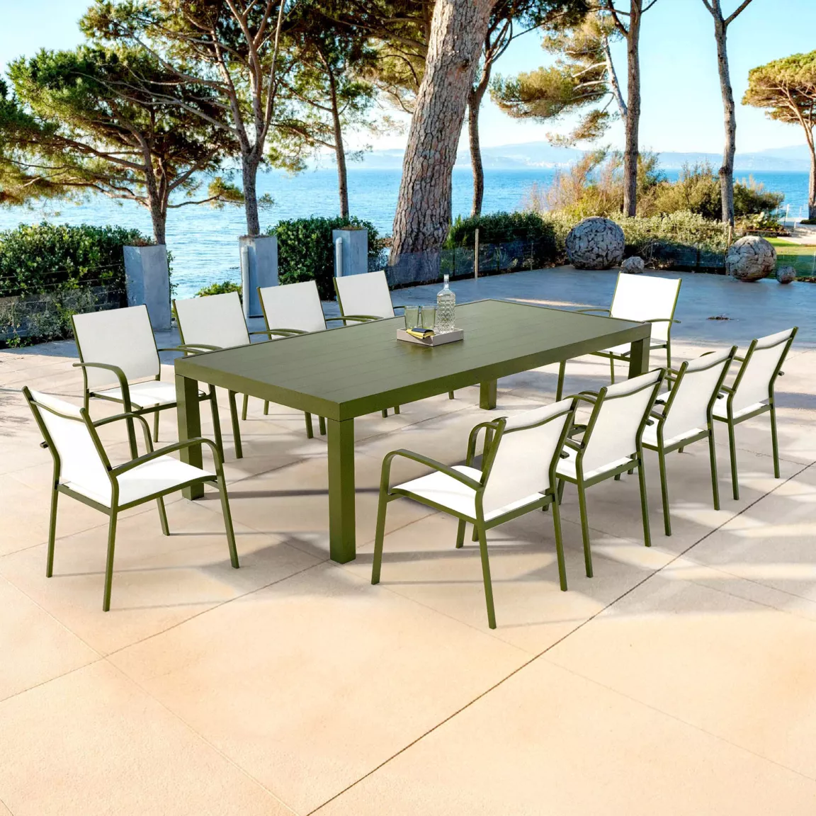 Table de jardin rectangulaire aluminium 10 places (240 x 120 cm) Murano Vert olive