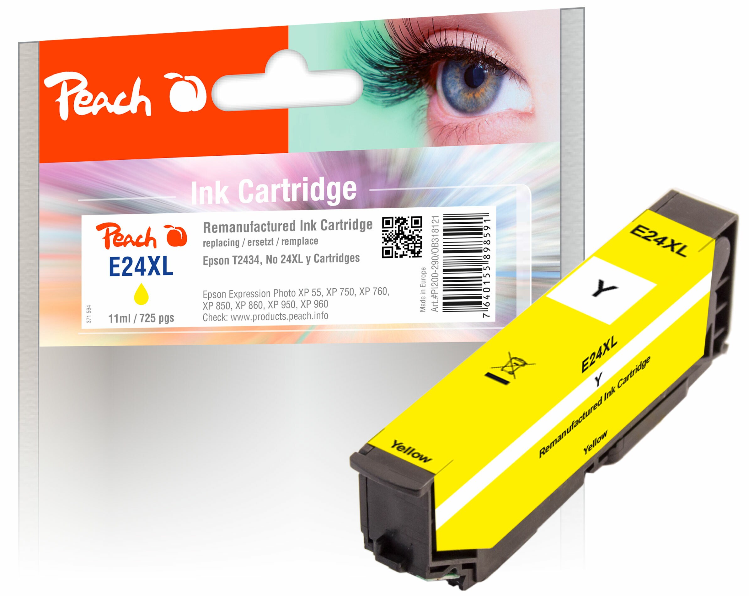 Peach E24 XLy Druckerpatrone XL ye ersetzt Epson No. 24XL y, C13T24344010 für z.B. Epson Expression Photo XP -55, Epson Expression Photo XP -750 (wiederaufbereitet)