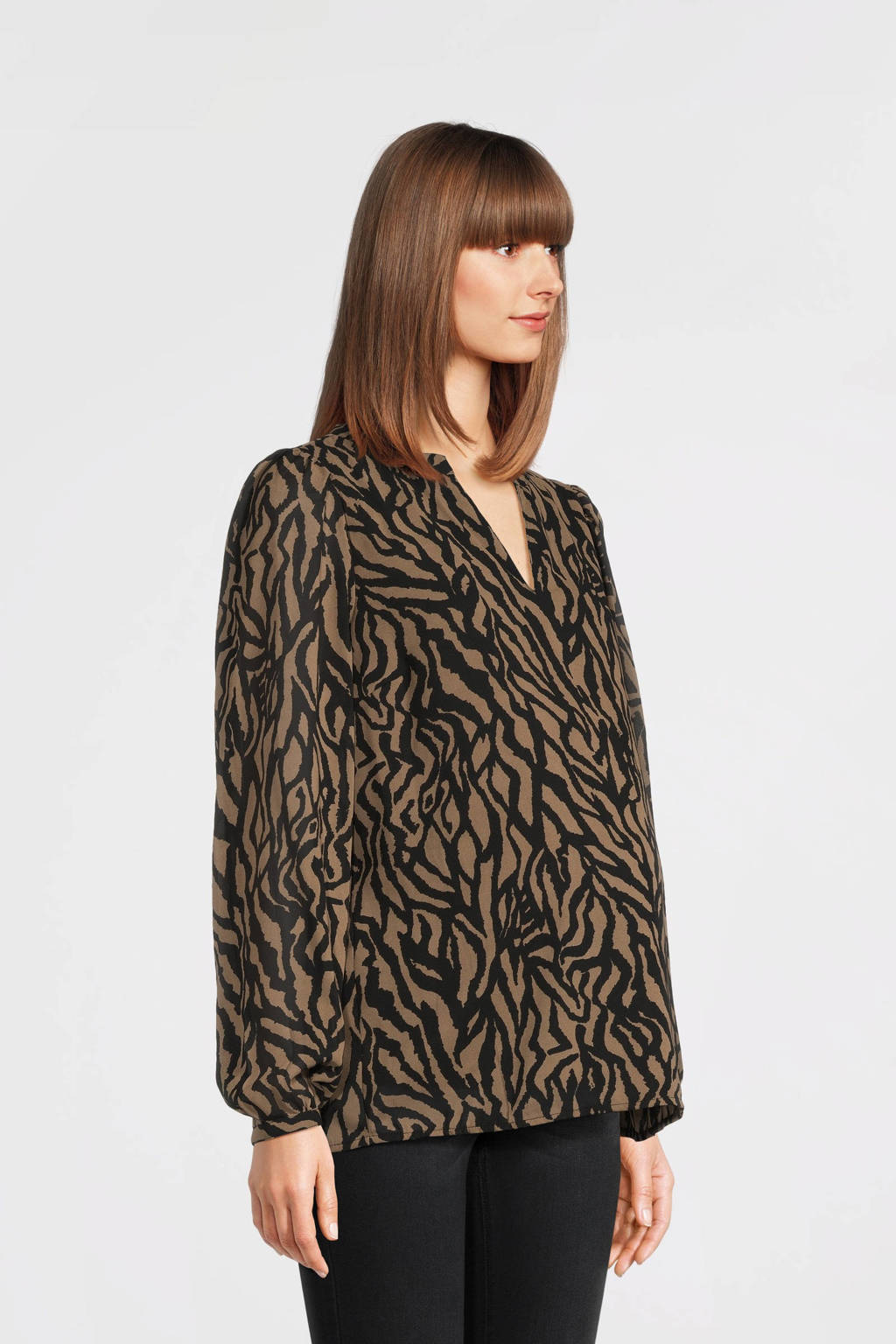 ONLY MATERNITY zwangerschapstop OLMSTAR met all over print bruin/zwart