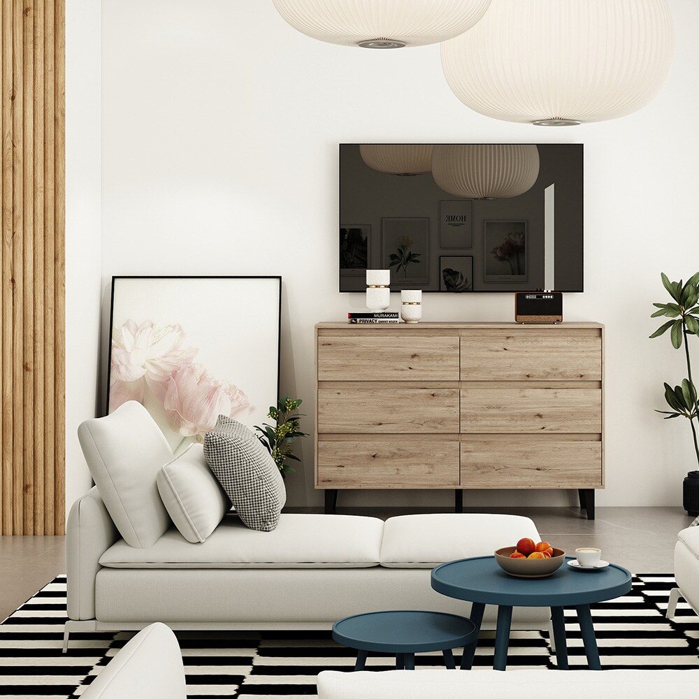 Vicco Sideboard Bahia Eiche 139 x 92 cm mit 6 Schubladen