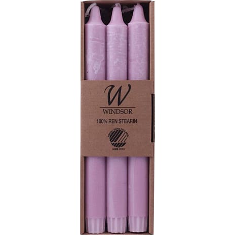 Windsor kronelys ren stearin 2,3x24 cm 6-pak - lilla