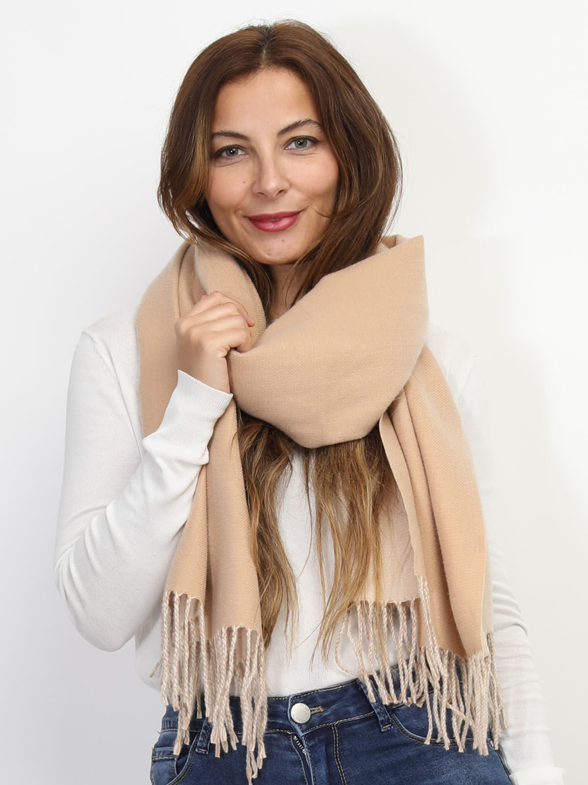 Écharpe douce à franges- Beige foncé