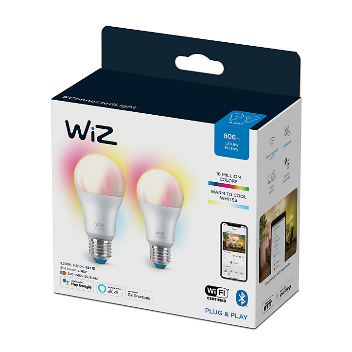 Lot 2 ampoules LED Wiz A60 E27 60W RGB